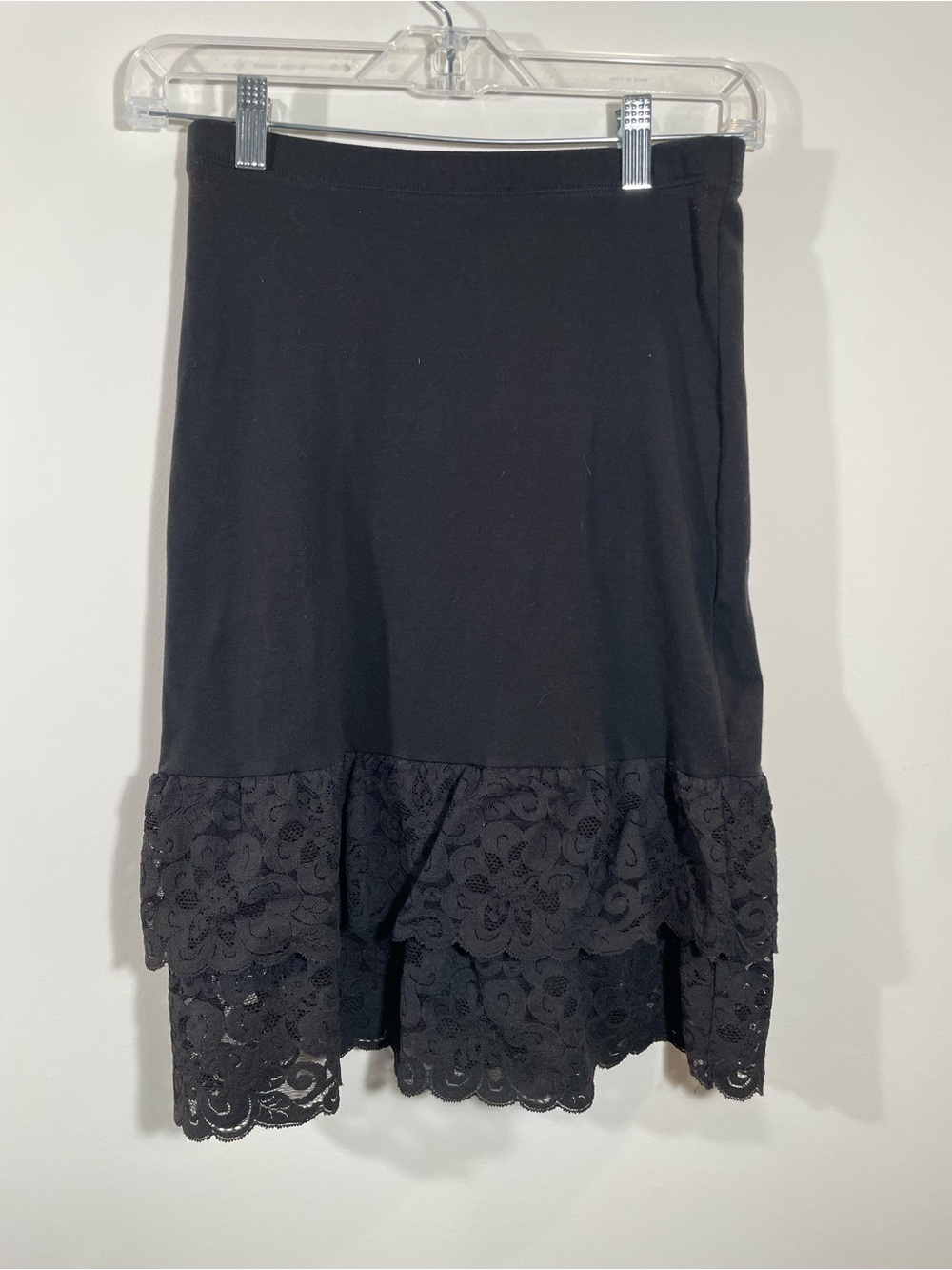 Cotton blend knit skirt elastic waist lace ruffles size S